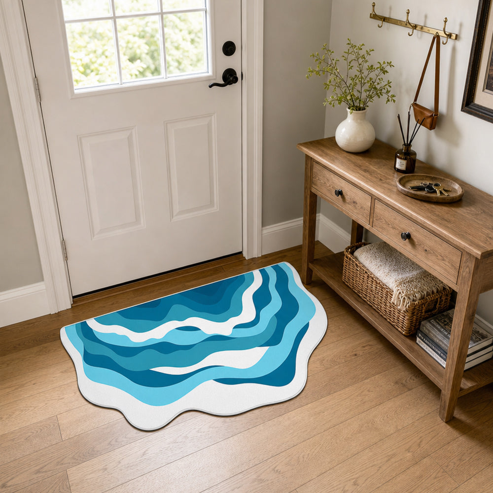 Deep Teal Bright White Ocean Wave Rug