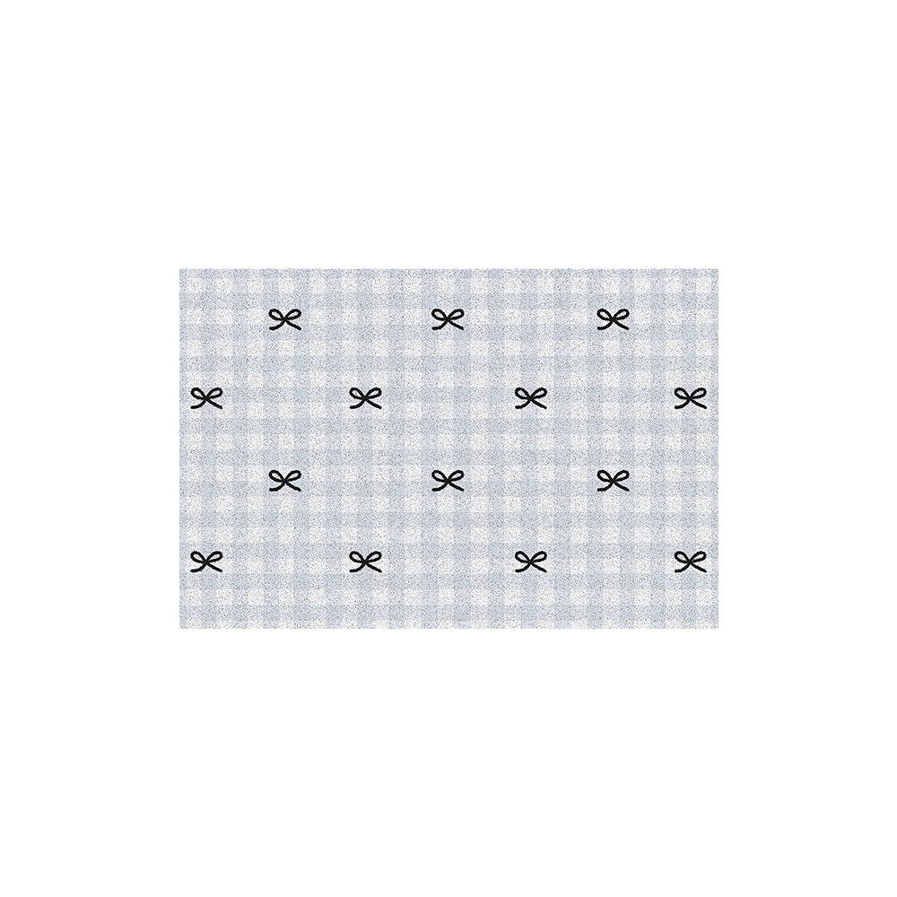 Light Blue Gingham Black Bow Coil Bath Mat