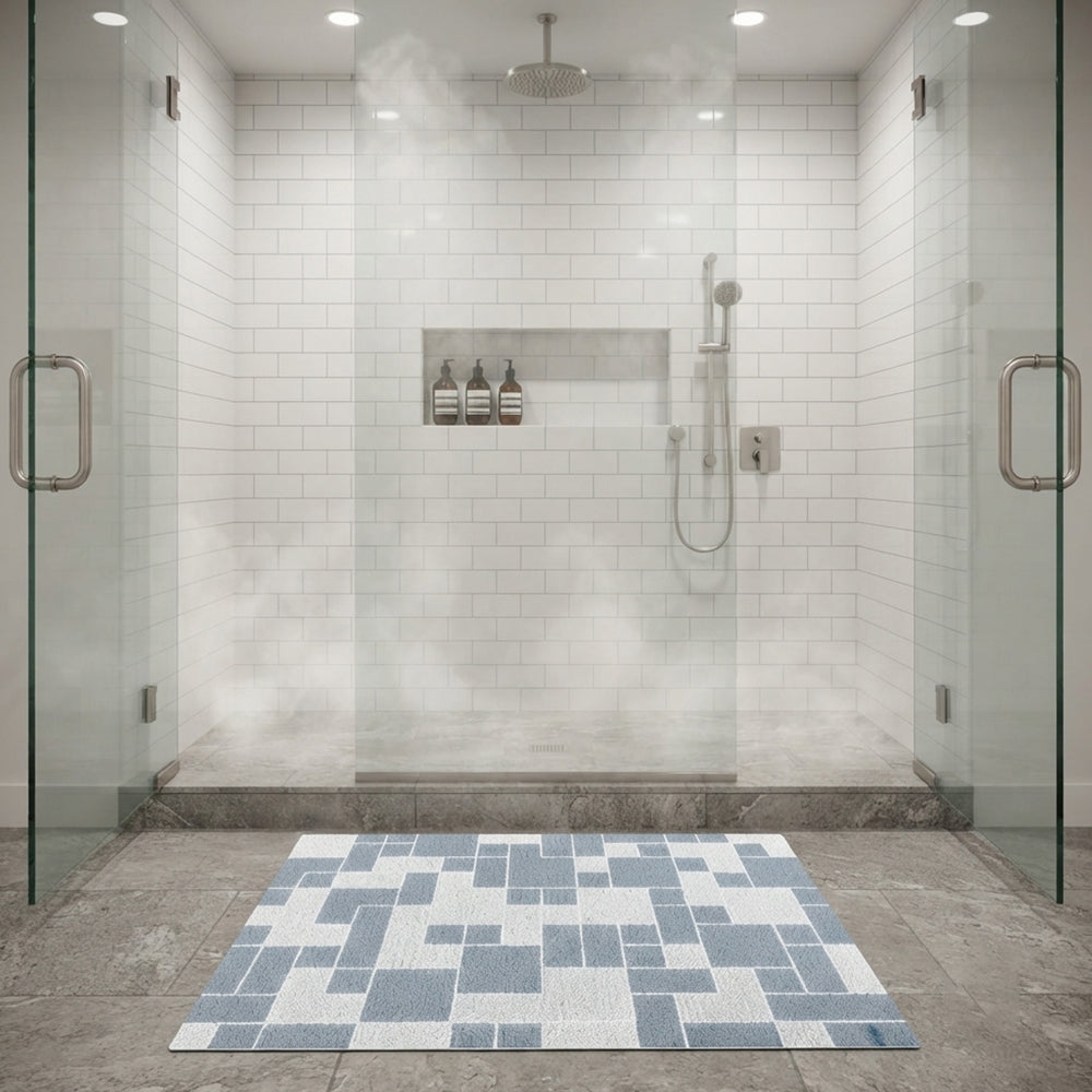 Light Blue Irregular Mosaic Coil Bath Mat