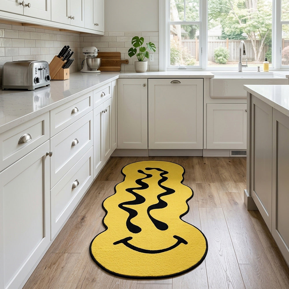 Lina Sunny Yellow Jet Black Wavy Smiley Rug