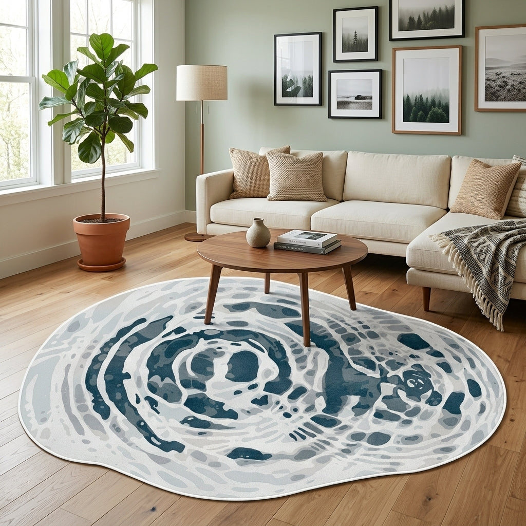 Lior White Navy Blue Ink Swirl Rug