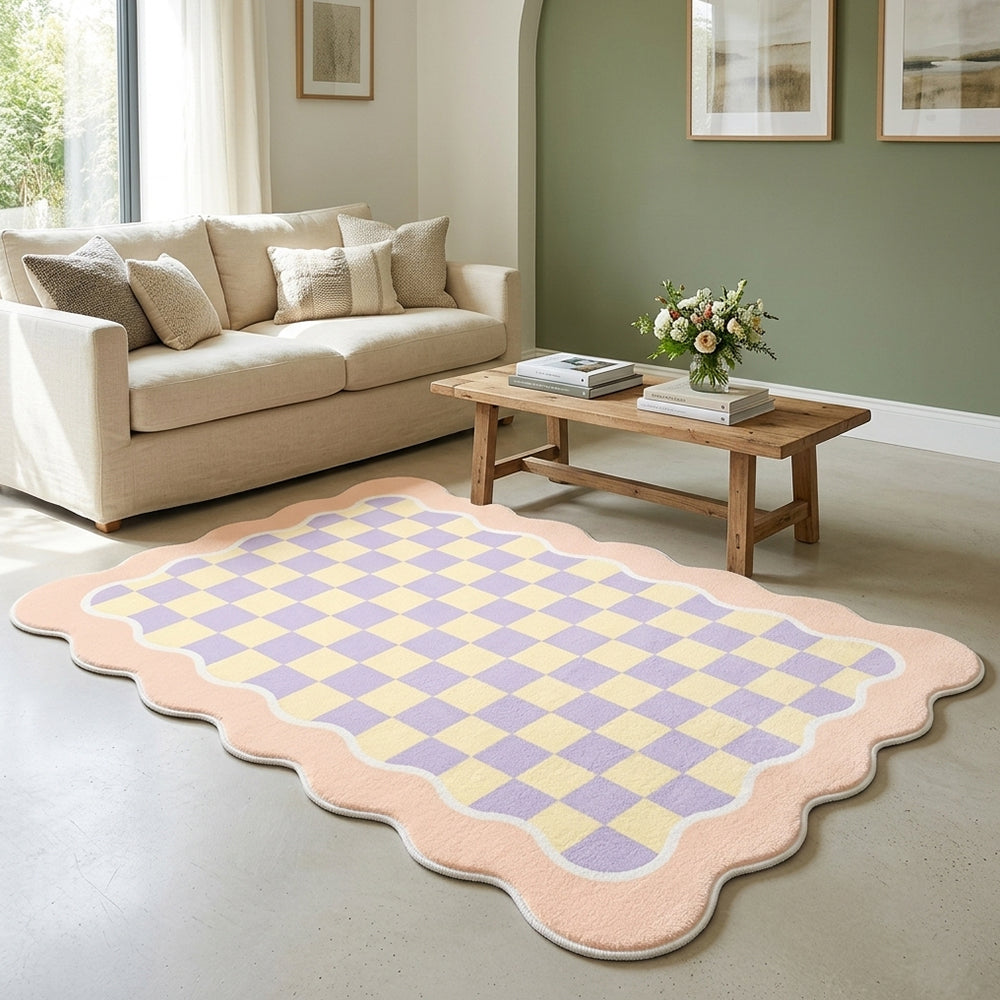 Maren Pastel Yellow Lavender Gingham Double  Rug