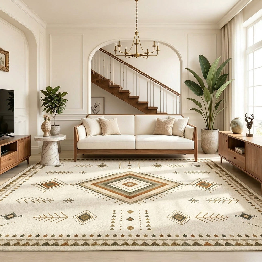 Maris Cream Olive Diamond Medallion Rug