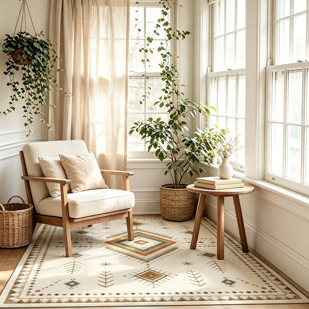 Maris Cream Olive Diamond Medallion Rug