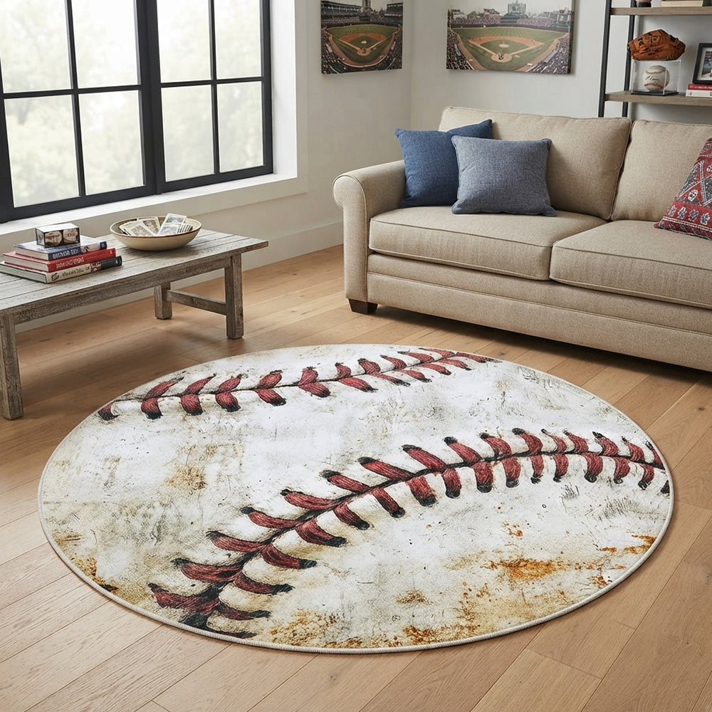 Marwa White Red Stitch Baseball Rug