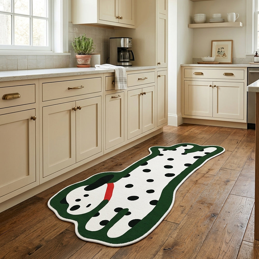 Maryam Pure White Dark Green Dog Rug