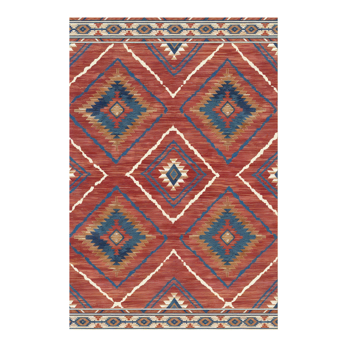 Maya Rust Red Navy Blue Rug