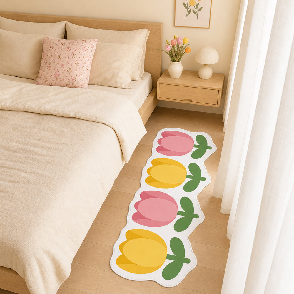 Maysa Yellow Blush Pink Green Tulip Rug