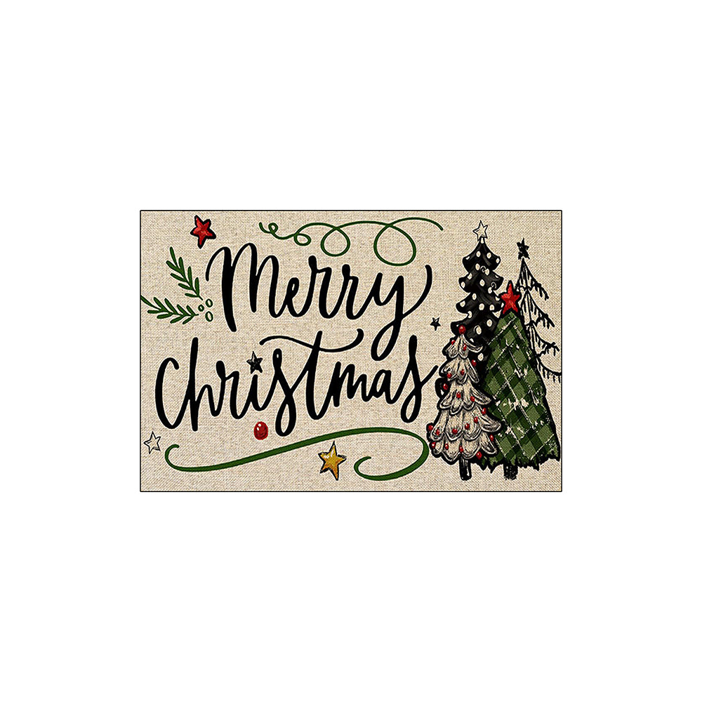 Merry Christmas Buffalo Plaid Tree Coil Entrance Mat