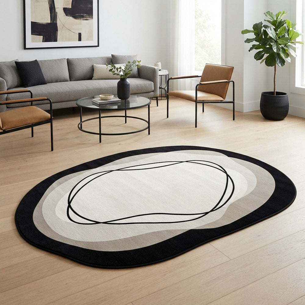 Midori Multi-Layer Contrast Black White Green Outline Rug