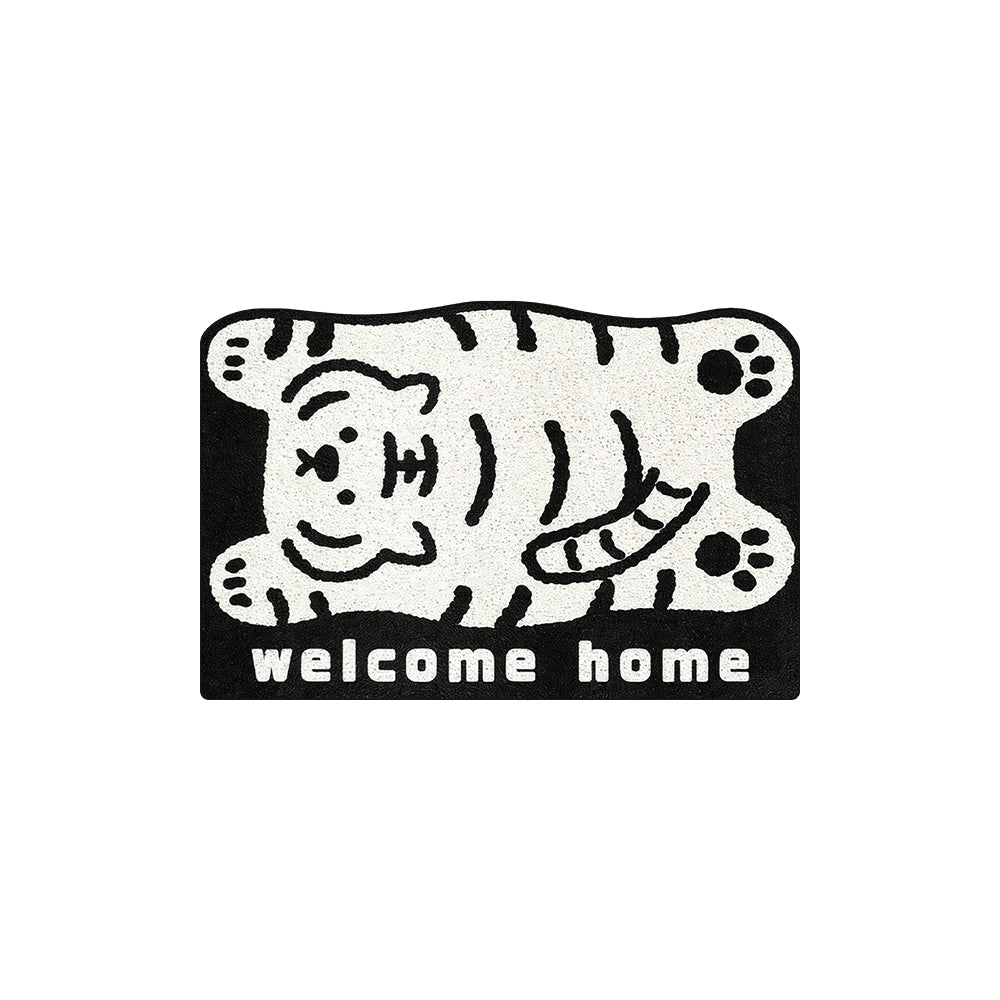 Minimal Black Cartoon Tiger Coil Entrance Mat