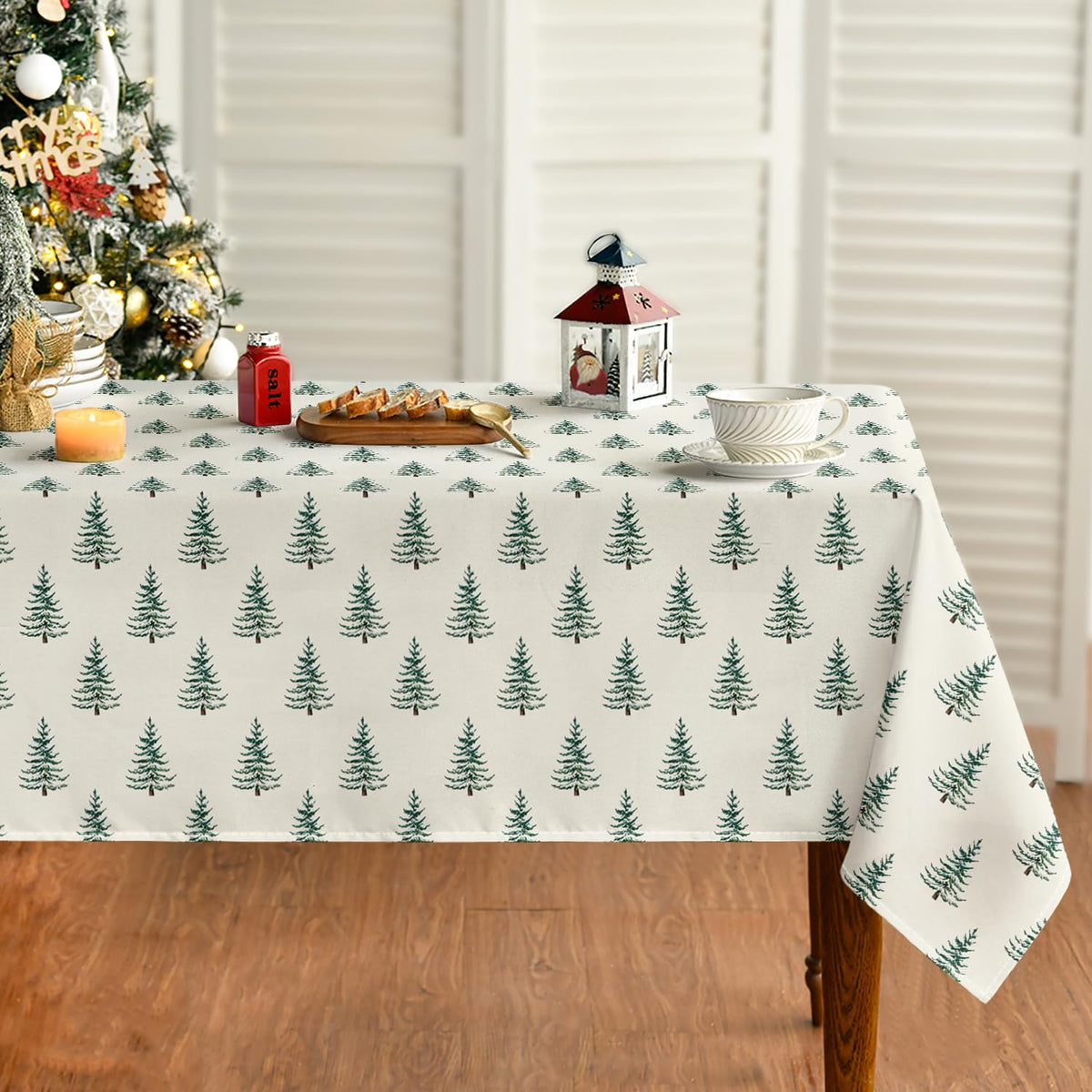 Minimalist Green Pine Christmas Tree Tablecloth