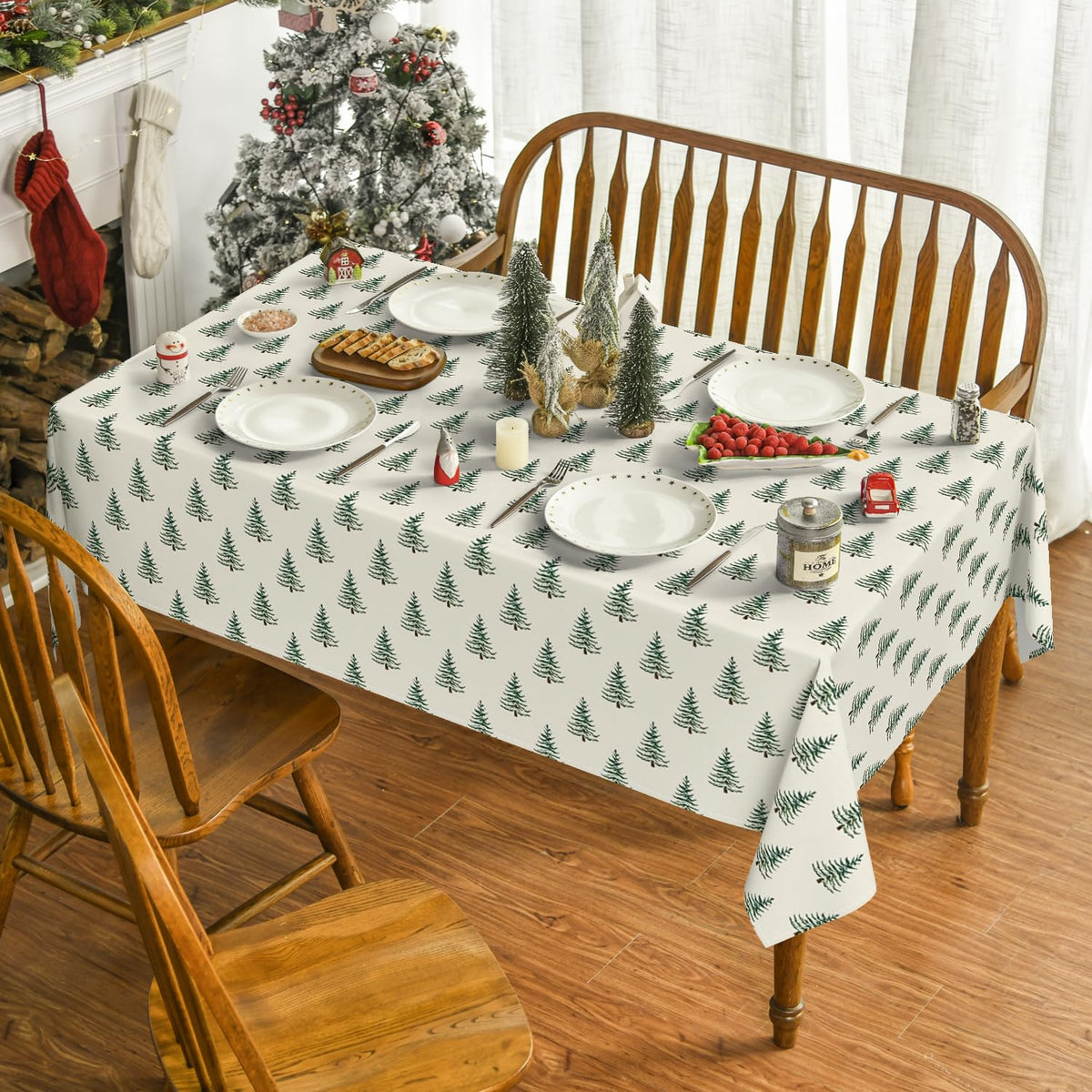 Minimalist Green Pine Christmas Tree Tablecloth
