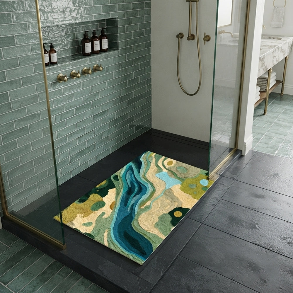 Mountain River Abstract Tuft Texture Coil Bath Mat
