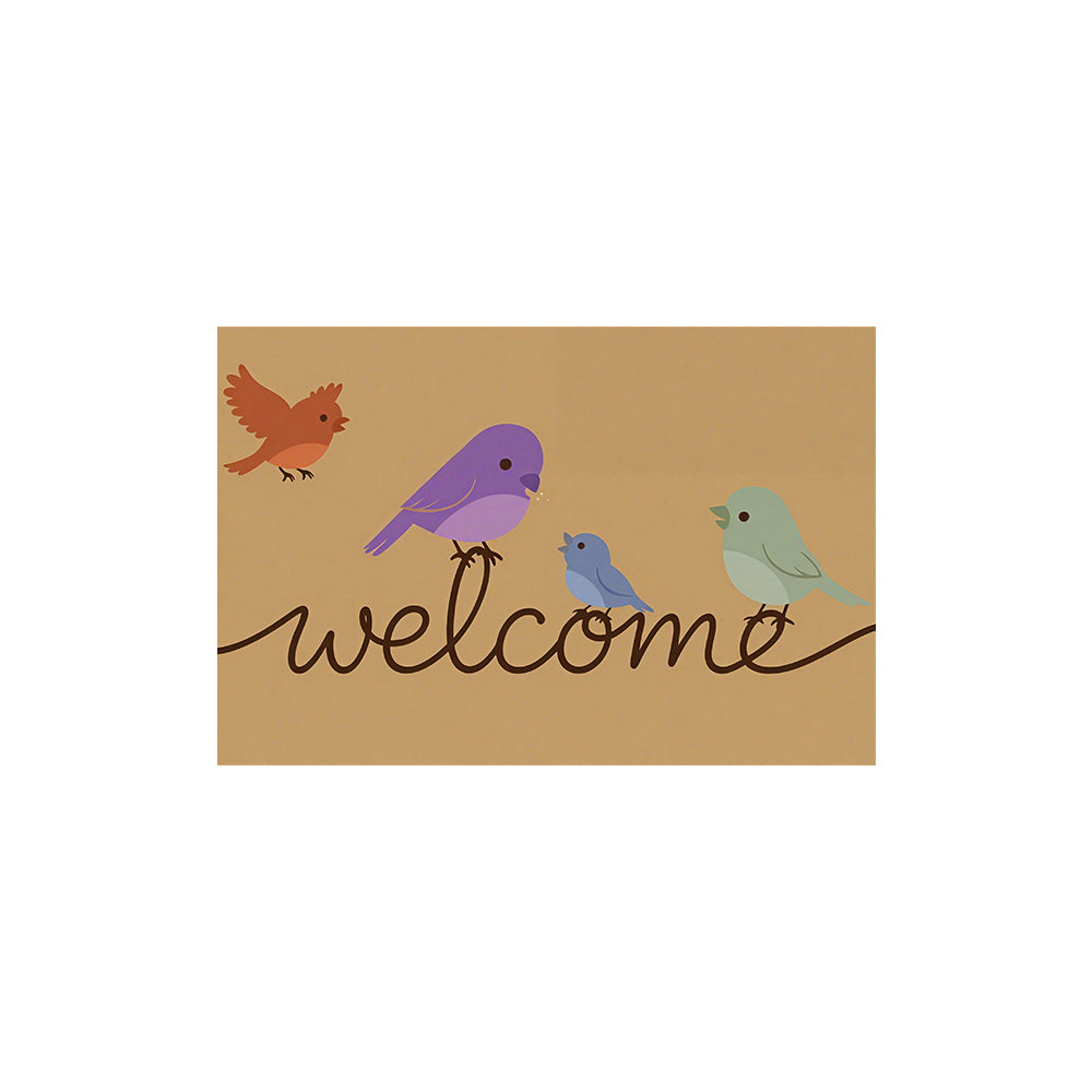 Multi-Color Bird Welcome Script Coil Entrance Mat