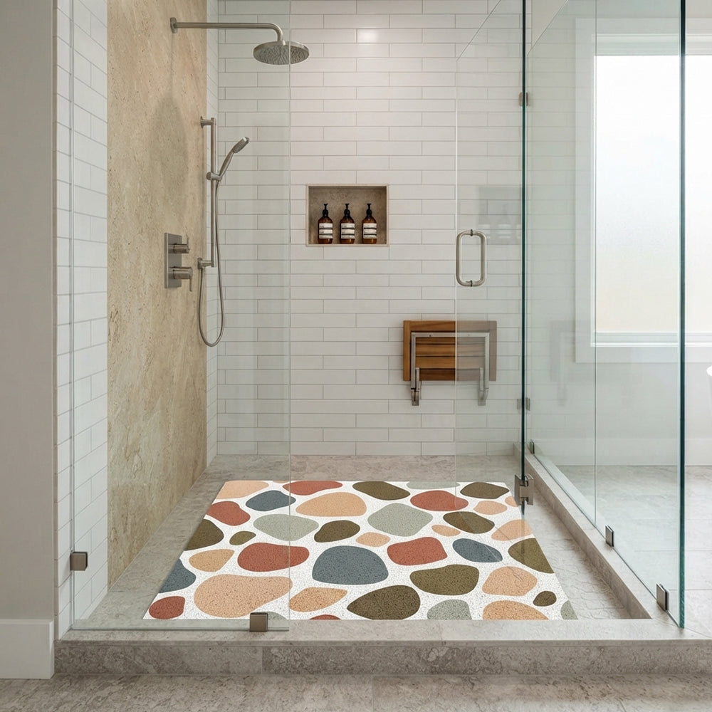 Multi Earth Tone Smooth Pebble Coil Bath Mat