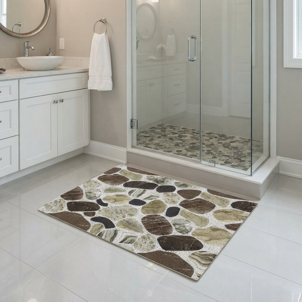 Multi Brown River Pebble Stone Coil Bath Mat