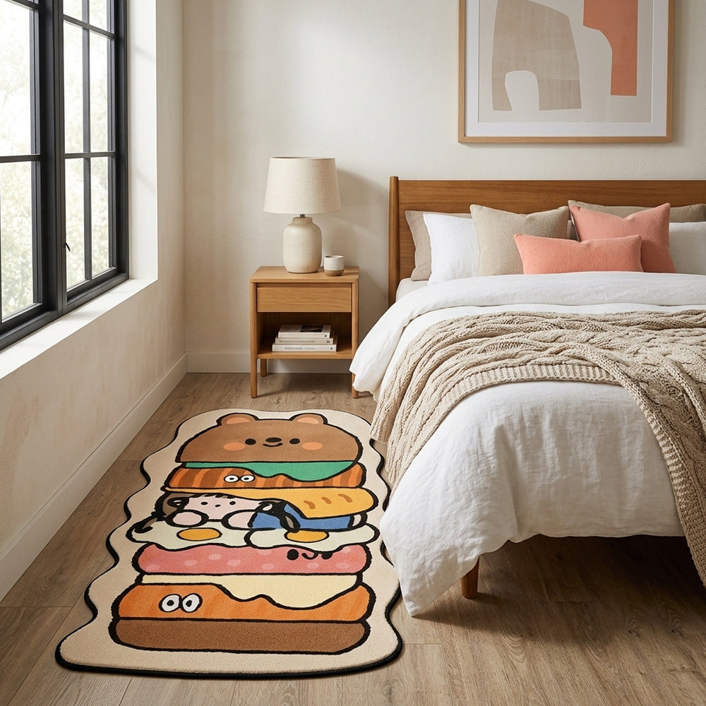 Muna Warm Beige Multi Cartoon Bear Burger Rug