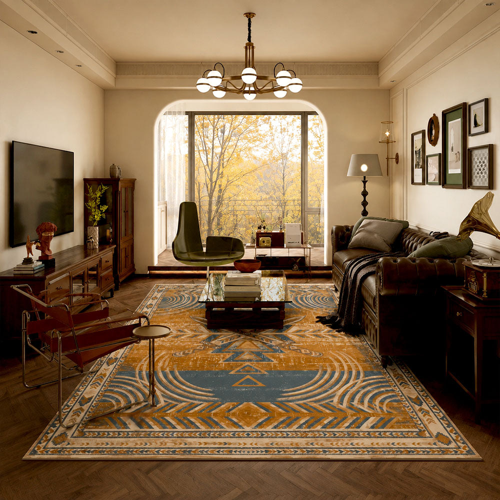 Myrren Mustard Gold Slate Blue Cream Rug