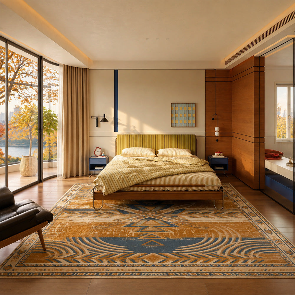 Myrren Mustard Gold Slate Blue Cream Rug