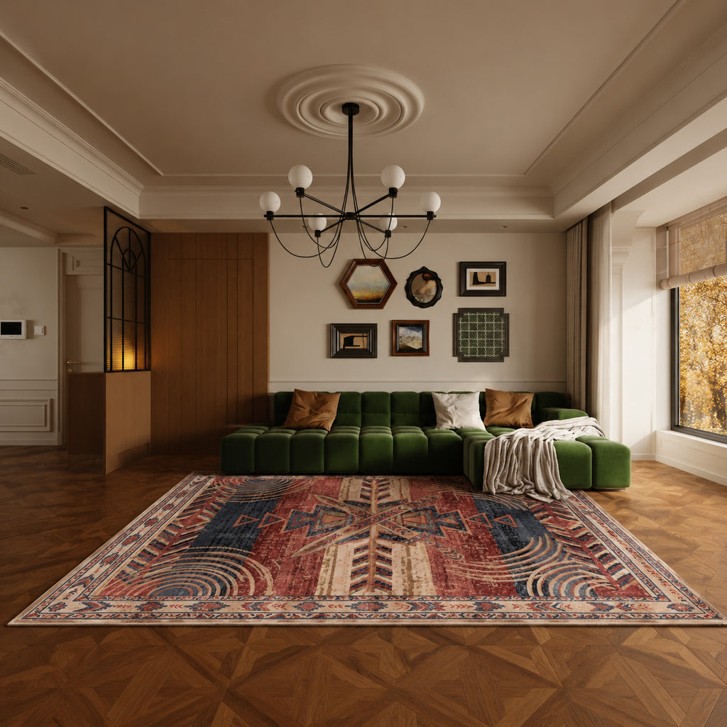 Myrren Rust Red Navy Beige Rug