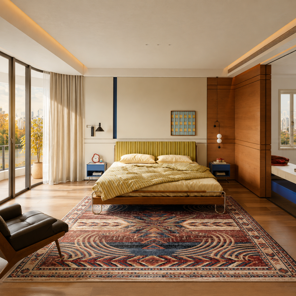 Myrren Rust Red Navy Beige Rug