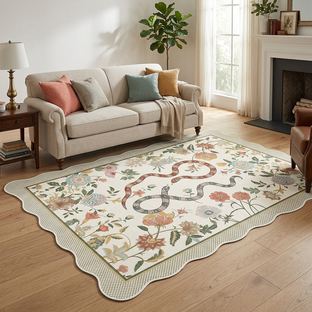 Nadine Cream Ivory Muted Sage Floral Snake Rug