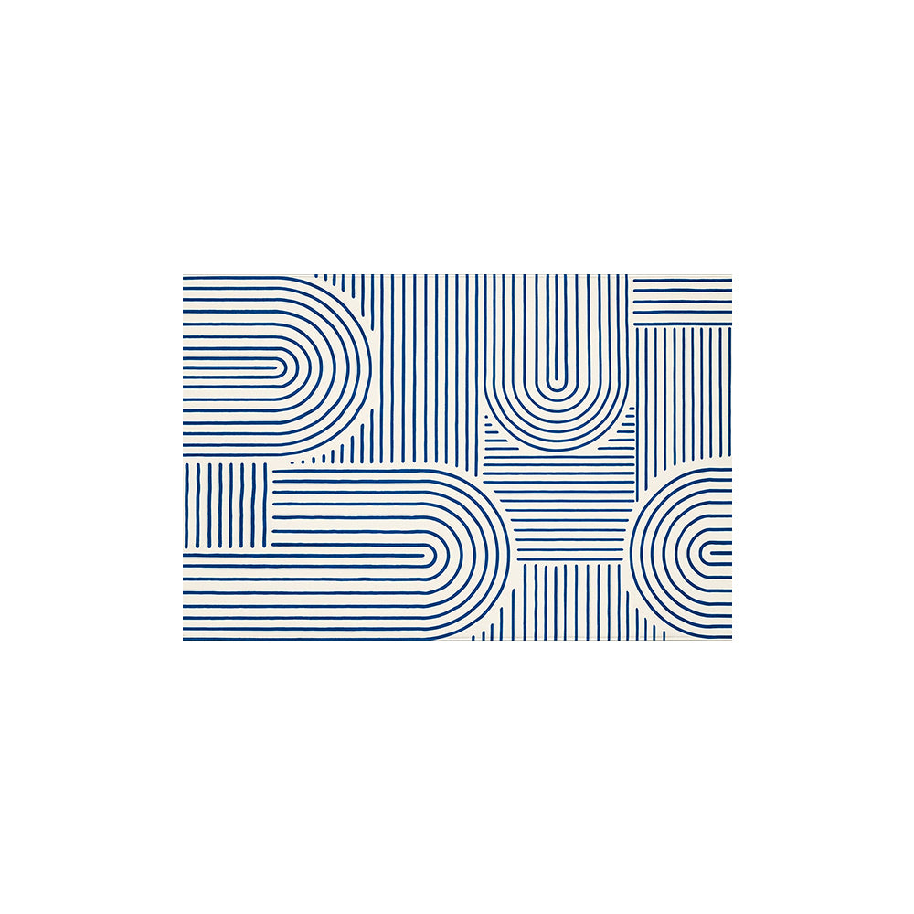 Navy White Curved Line Abstract Coil Bath Mat
