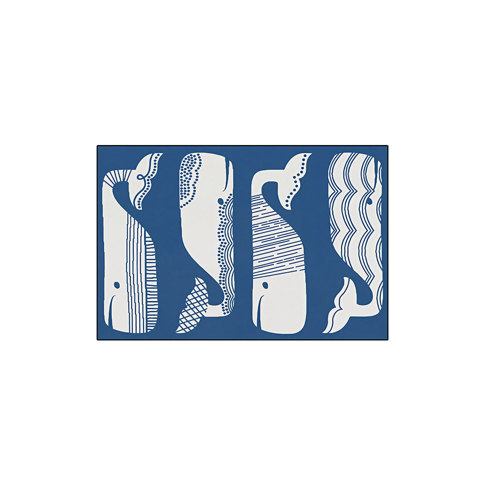 Navy White Geometric Whale Coil Bath Mat