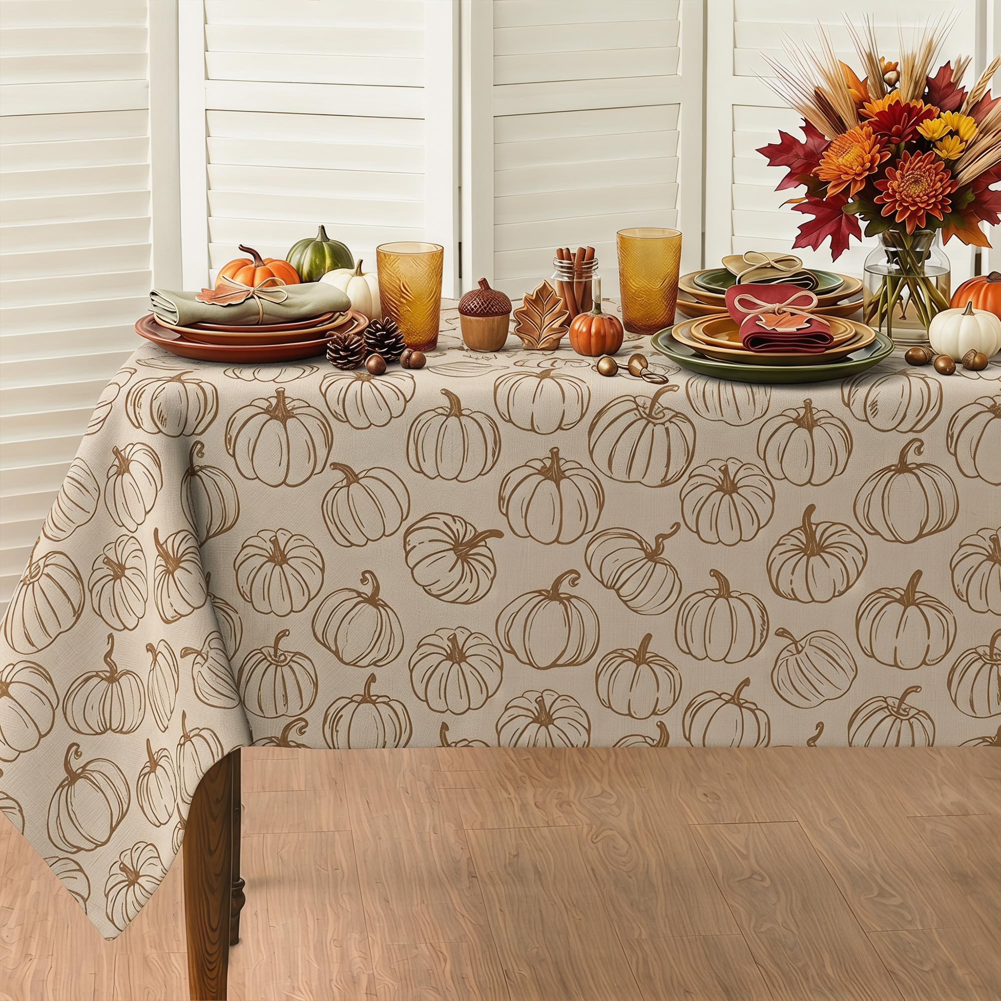 Neutral Line Art Pumpkin Tablecloth