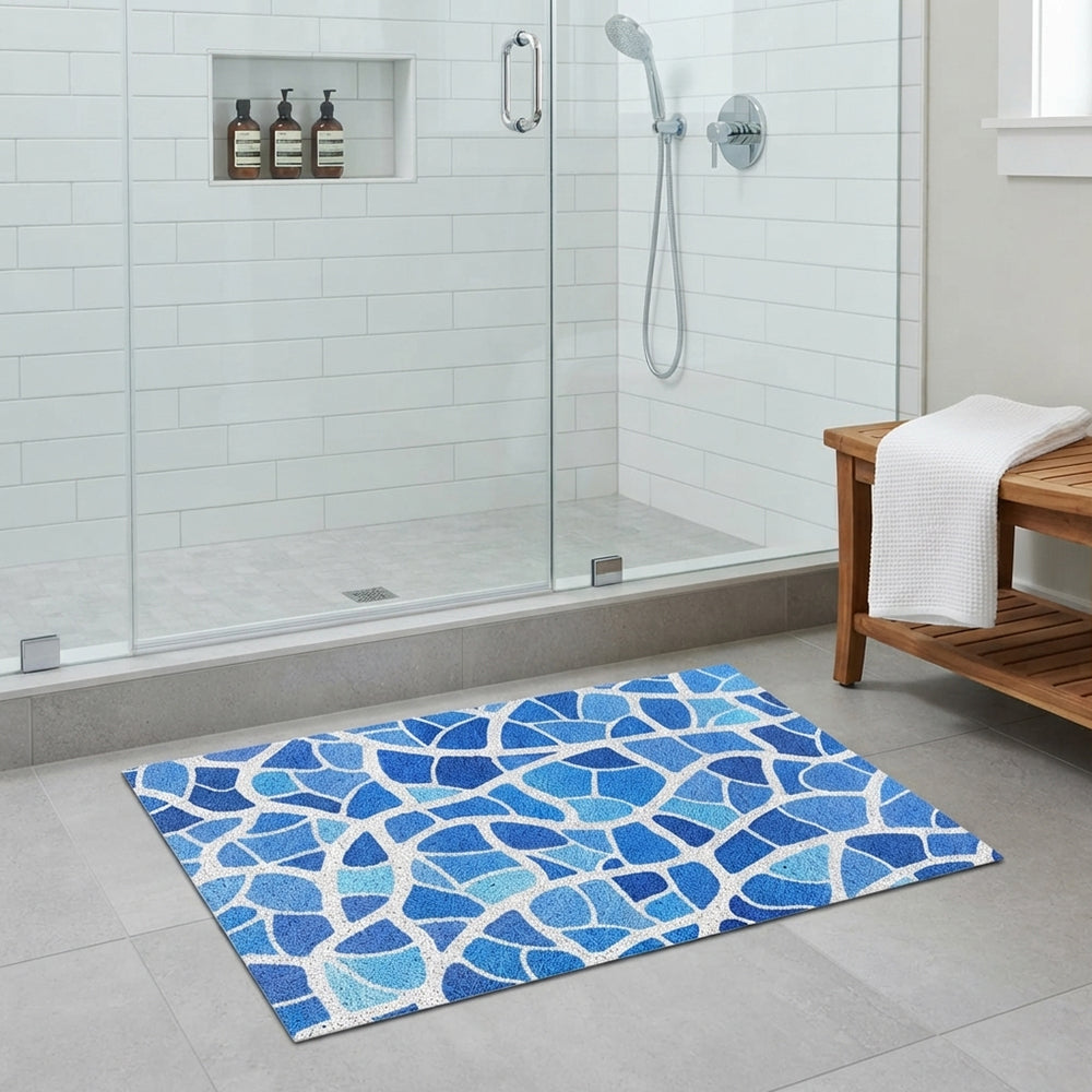 Neutral Gradient Blue Irregular Crack Coil Bath Mat