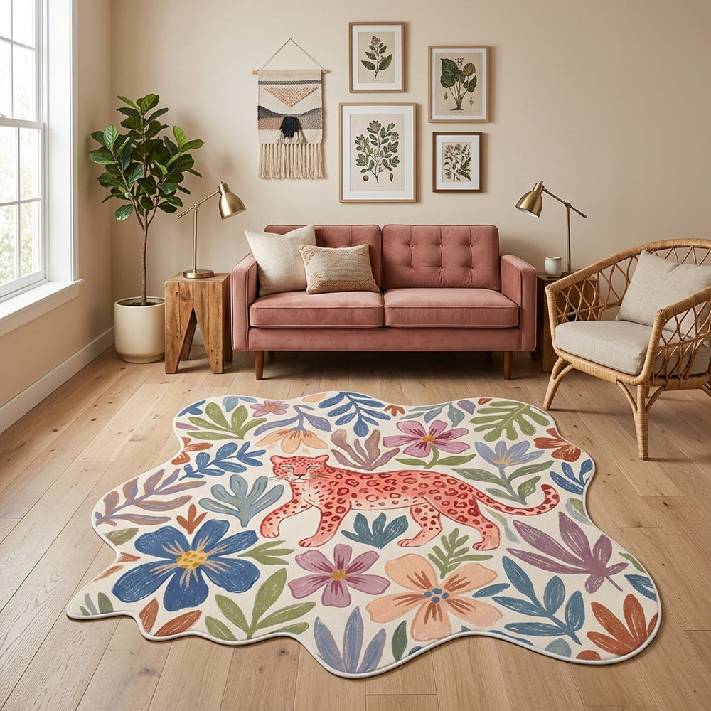 Noor Multi Muted Jungle Floral Leopard Rug