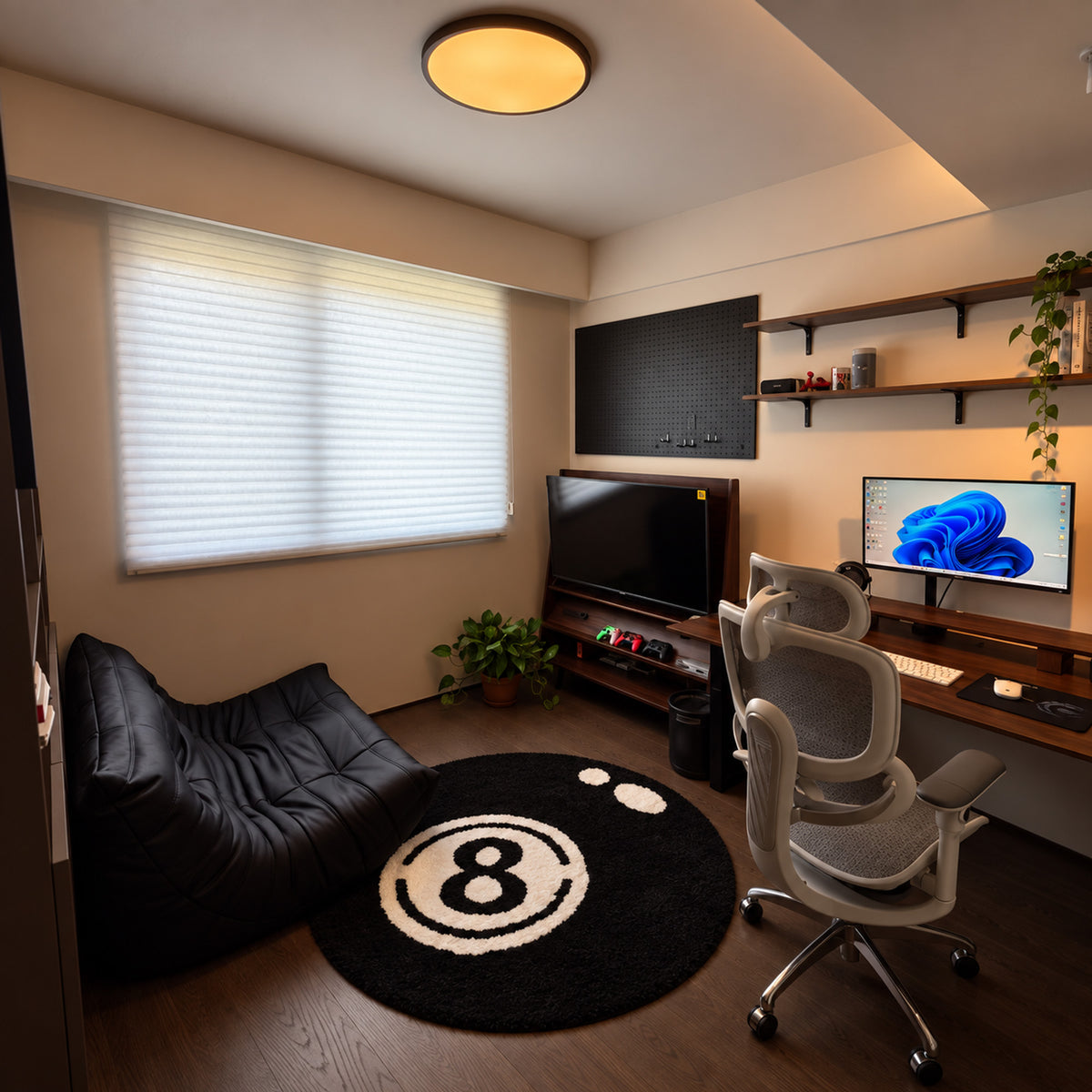 Noura Jet Black Pure White 8-Ball Rug