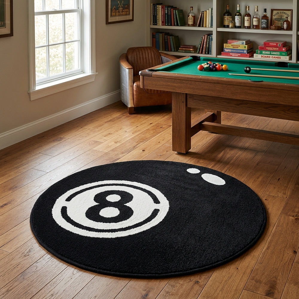 Noura Jet Black Pure White 8-Ball Rug