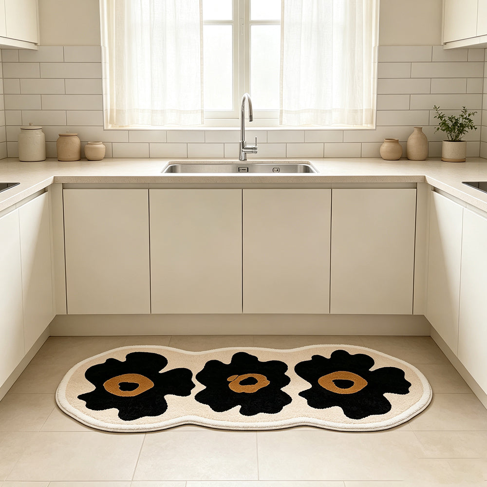 Nuray Cream Ivory Black Three Floral Rug