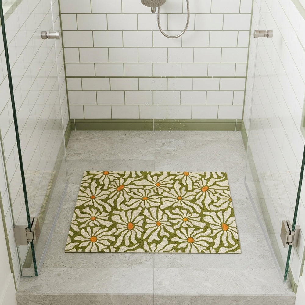 Olive Green Abstract Daisy Coil Bath Mat