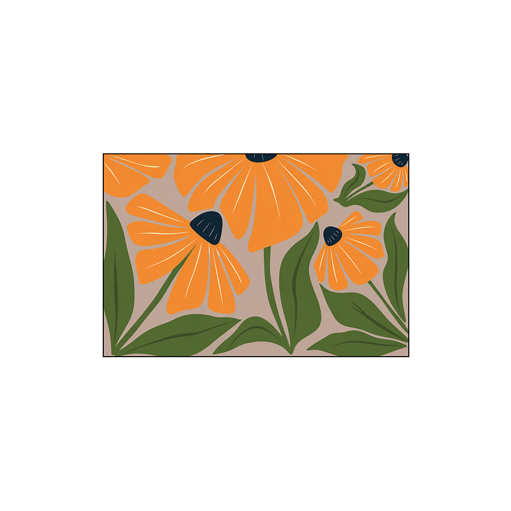 Orange Daisy Dark Green Leaf Coil Entrance Mat