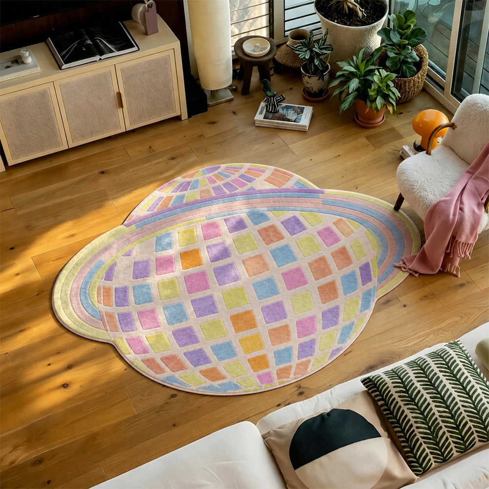 Pastel Disco Planet‑Shaped Rug
