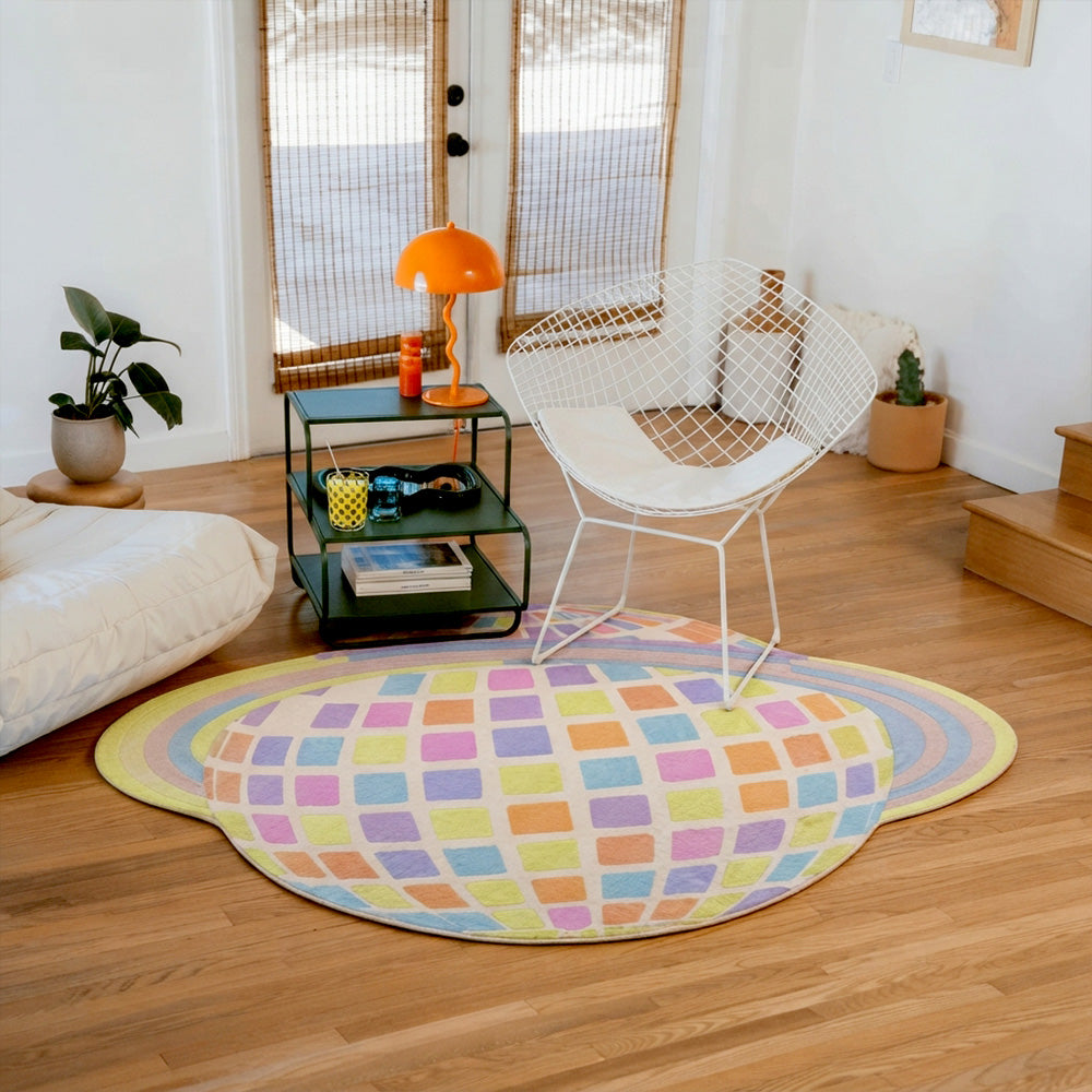Pastel Disco Planet‑Shaped Rug