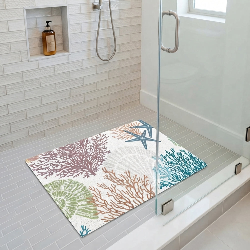Pastel Multi Color Coral Starfish Shell Coil Bath Mat