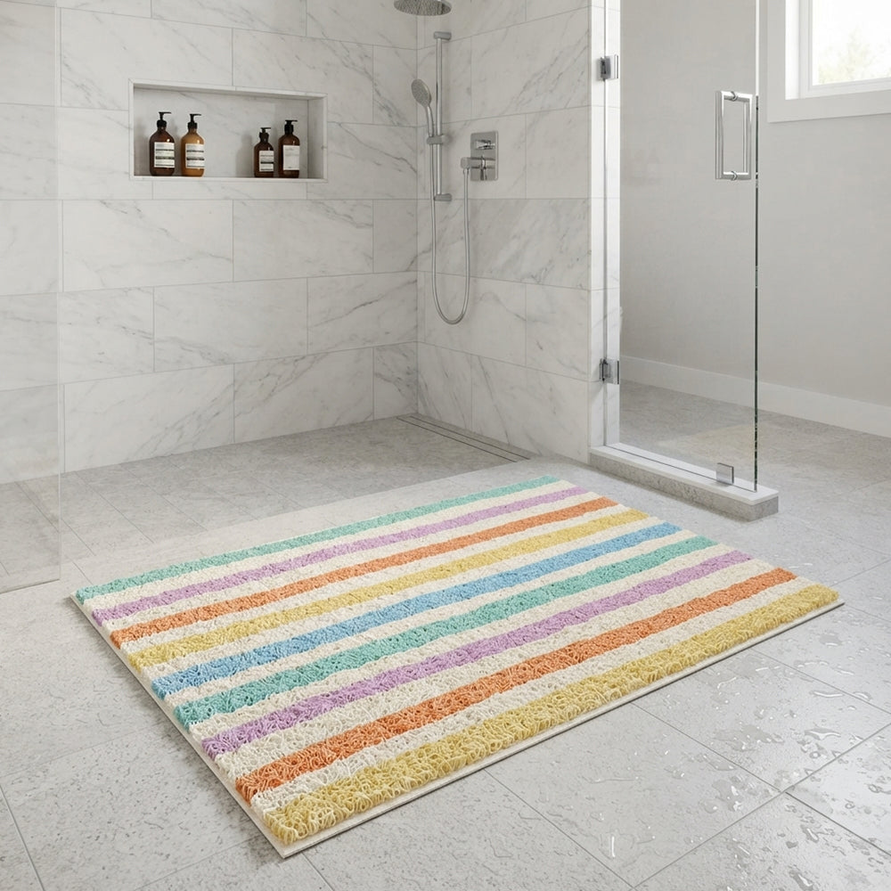 Pastel Rainbow Hand-Drawn Stripe Coil Bath Mat