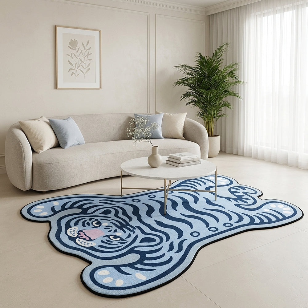 Dima Pastel Baby Blue Striped Lying Tiger Rug