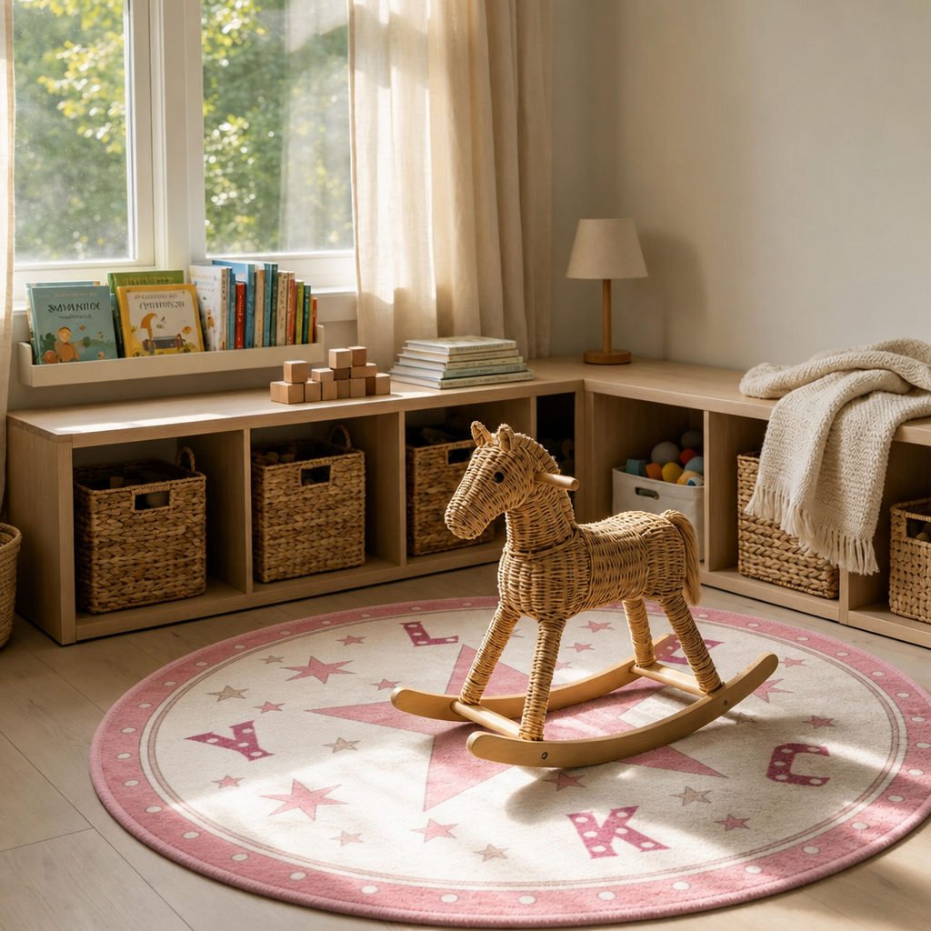 Pink Lucky Star Round Rug