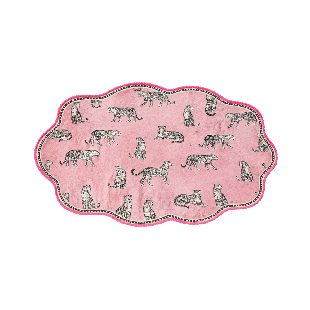Pink Pom‑Pom Border Leopard Rug