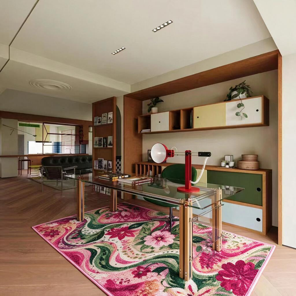 Pink Swirl Floral Rug