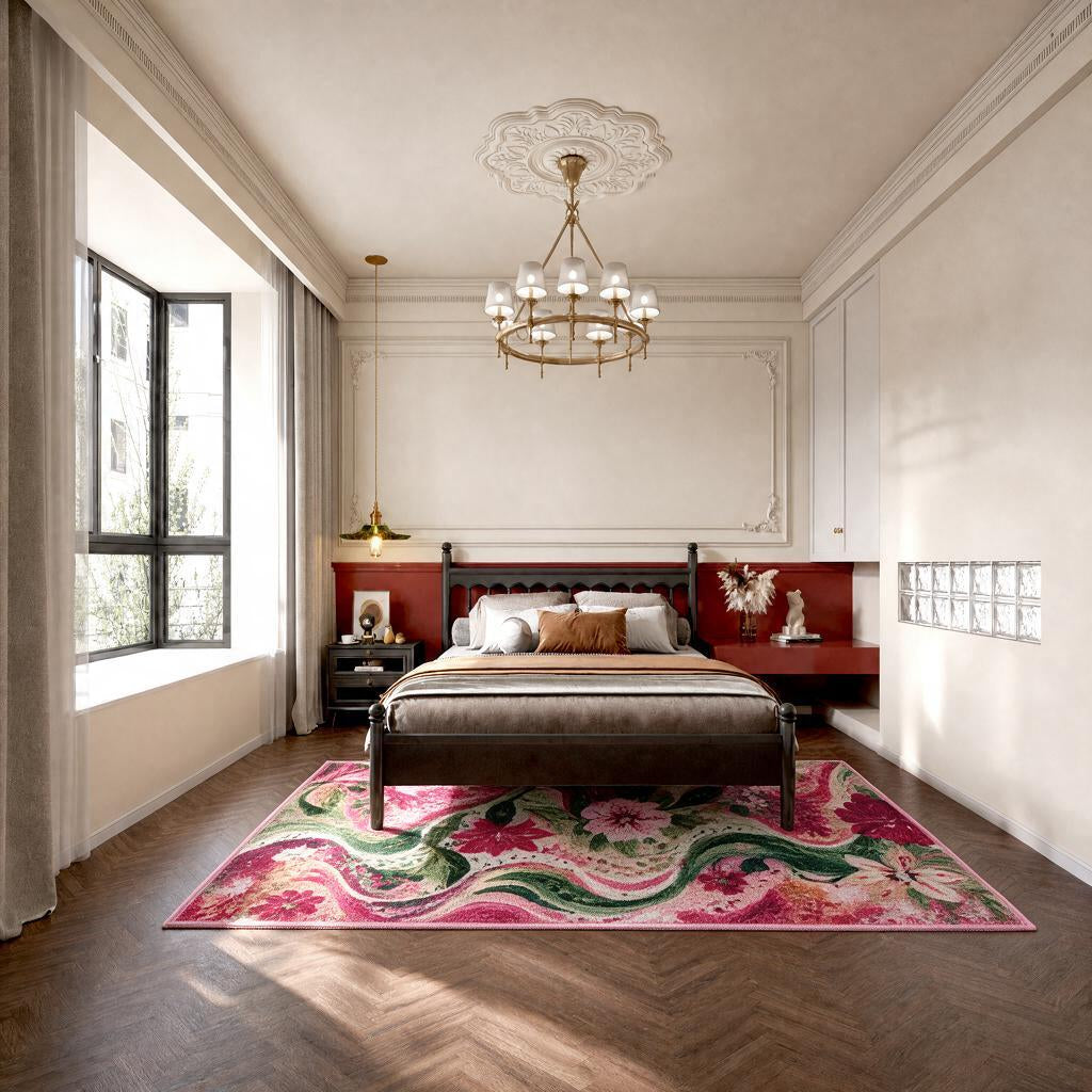 Pink Swirl Floral Rug