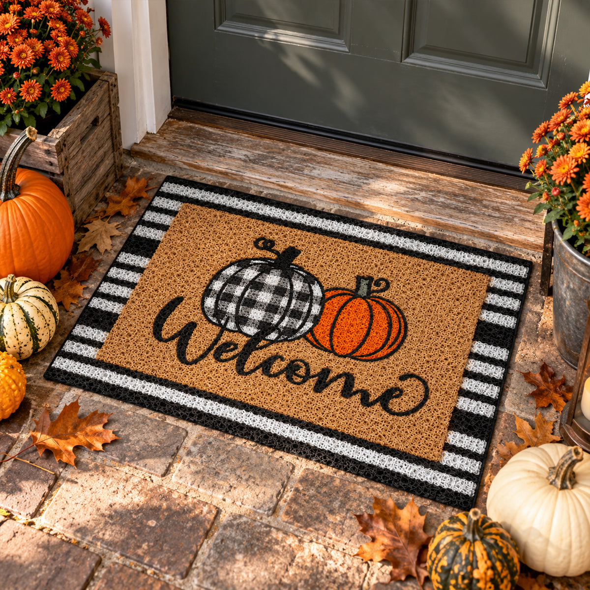 Plaid Pumpkin Coil Entrance Mat