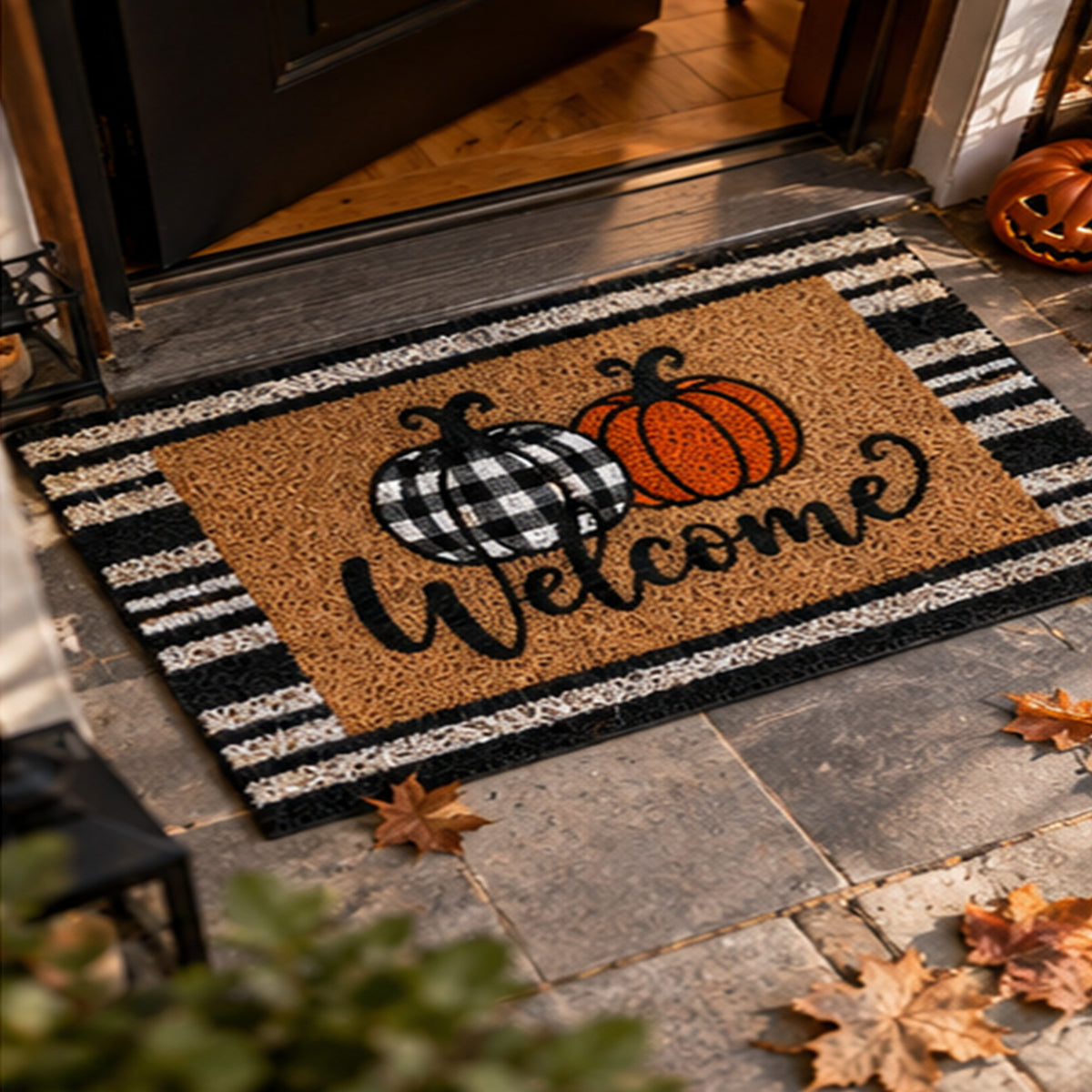 Plaid Pumpkin Coil Entrance Mat