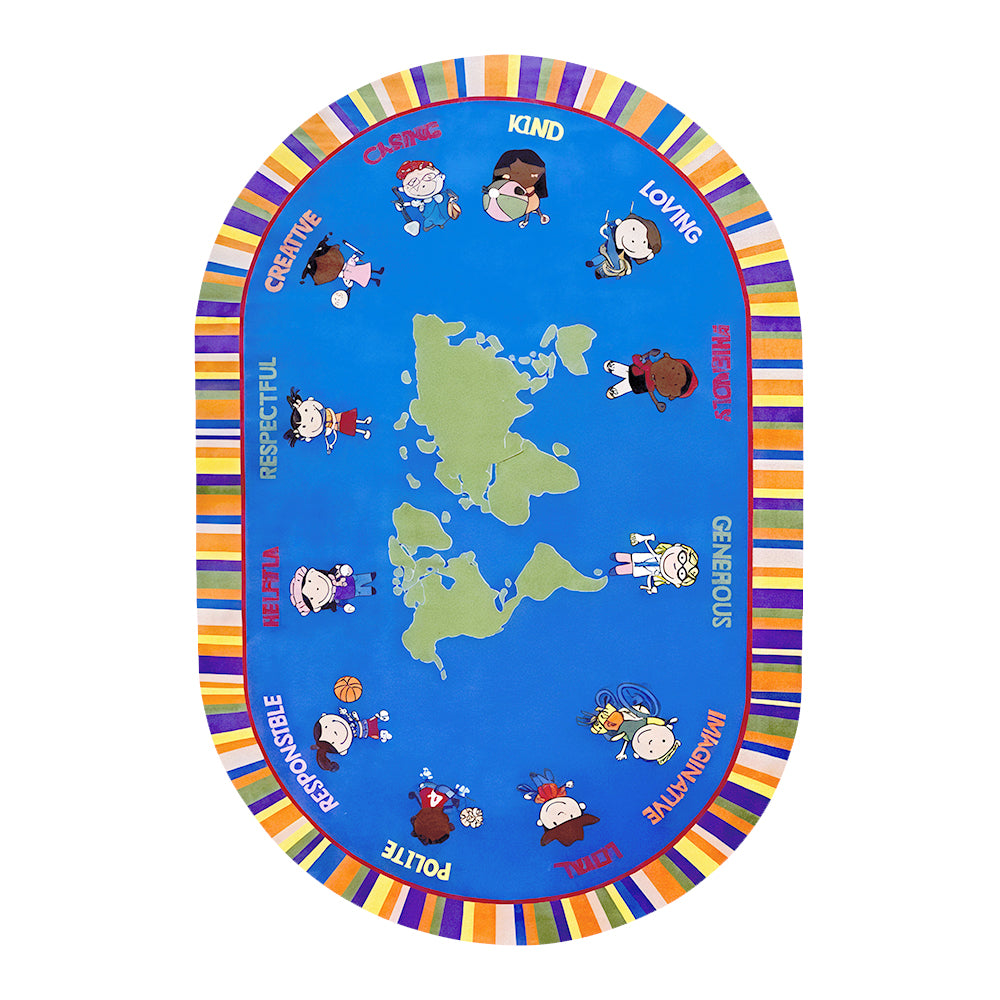 Raghad Sky Blue World Map Rug