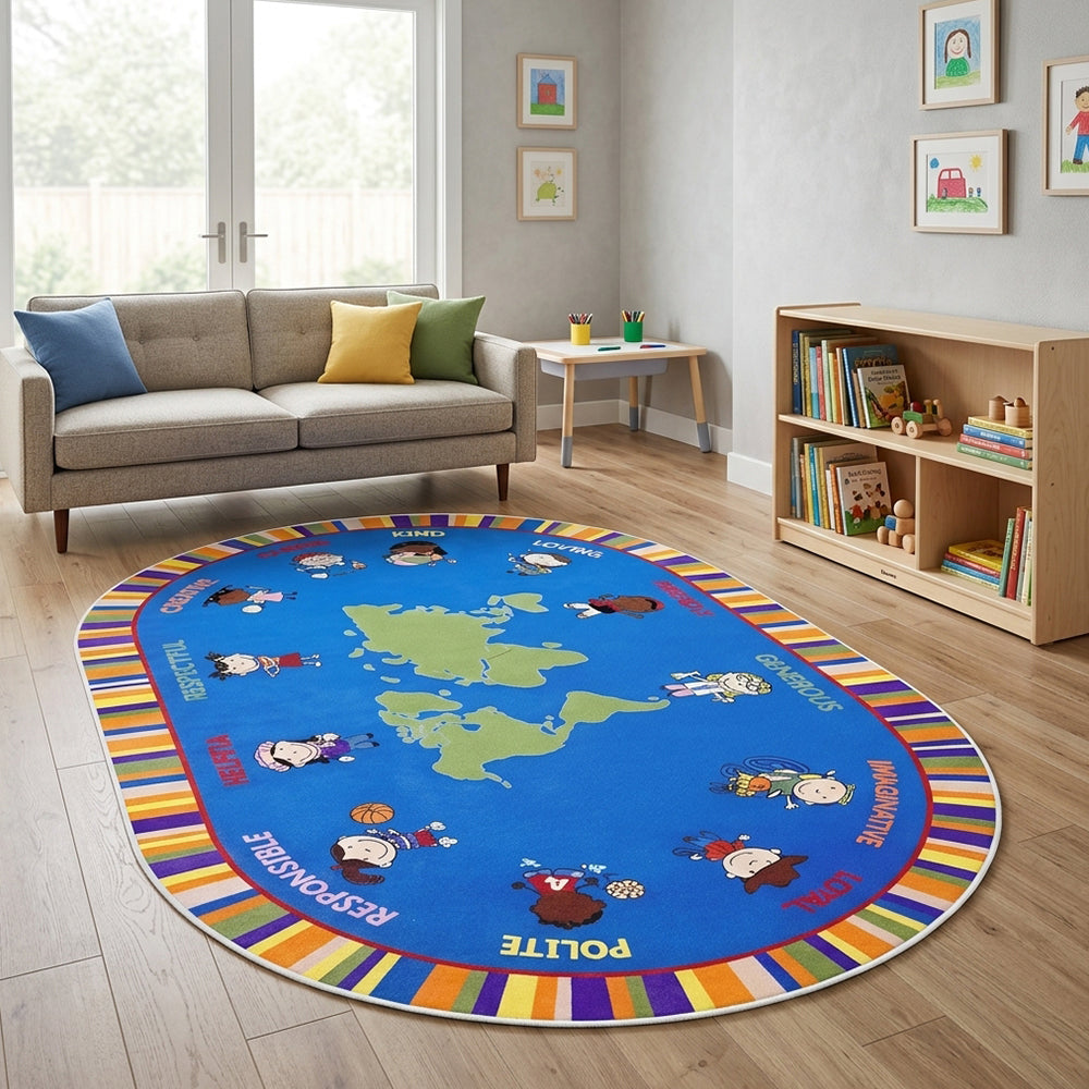 Raghad Sky Blue World Map Rug